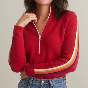 Marine Layer x Lost & Found Snowbird ¼ Zip Sweater in Flame Red - Size Large